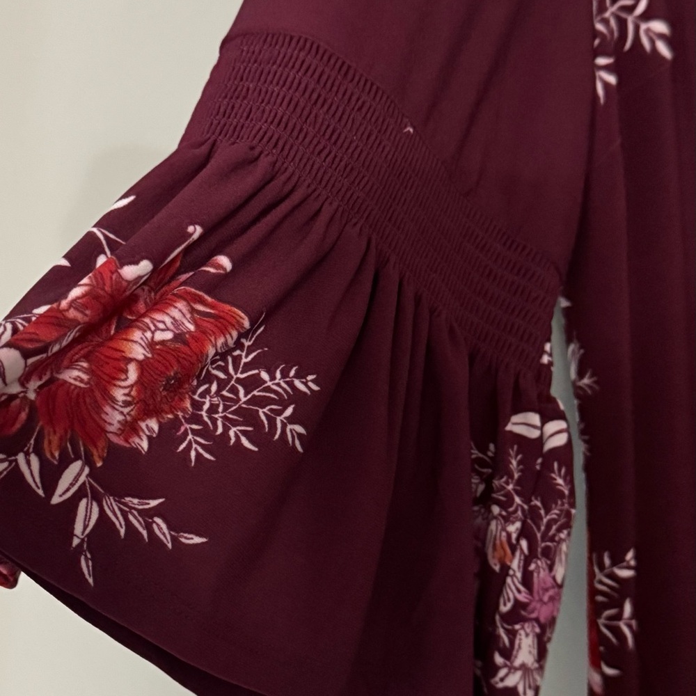 Dressbarn Women’s Plus Burgundy Floral Dress - Picture 3 of 7